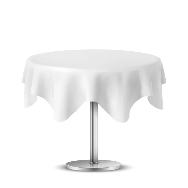 Порожній круглий стіл зі скатертиною ізольовано на білому тлі — стоковий вектор