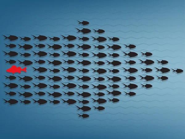 Één vis zwemmen in tegenovergestelde richting, durft te zijn verschillende concep — Stockvector