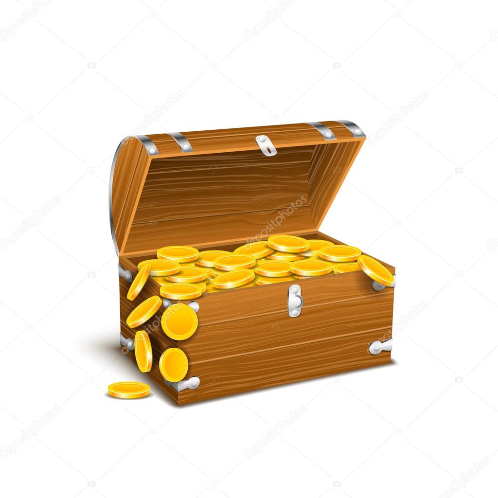 trunk chest full of gold coins treasures