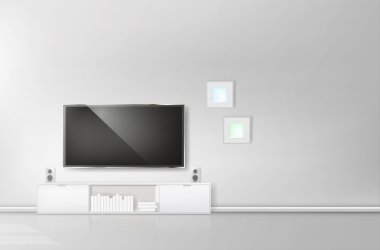 Televizyon ve hifi ekipmanlı modern oturma odası