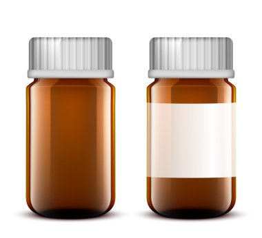 Vektör boş cam tıbbi şişe. Beyaz arka plan üzerinde izole