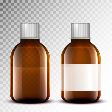 Vektör boş cam tıbbi şişe. Beyaz arka plan üzerinde izole