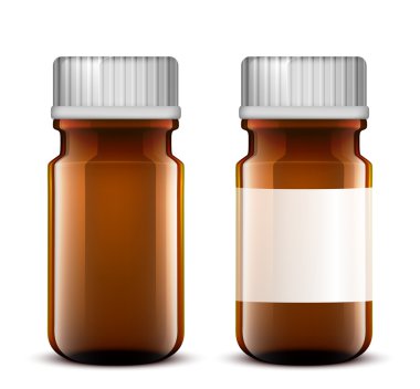 Vektör boş cam tıbbi şişe. Beyaz arka plan üzerinde izole