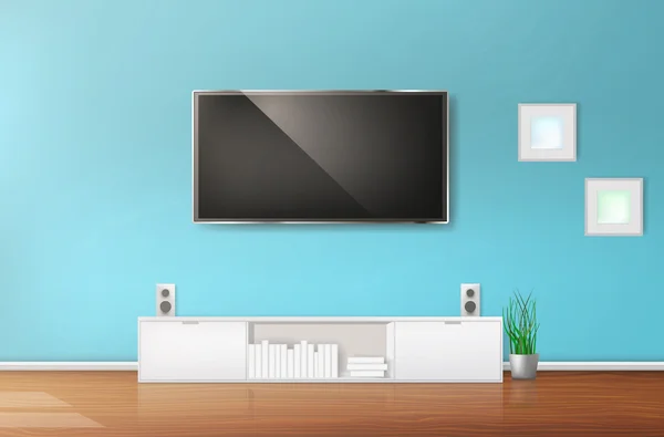 Sala de estar moderna com TV e equipamento de hifi —  Vetores de Stock