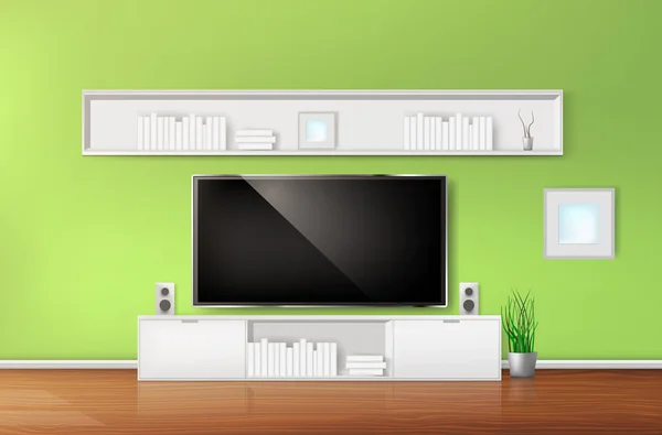 Moderne woonkamer met TV en hifi-apparatuur — Stockvector