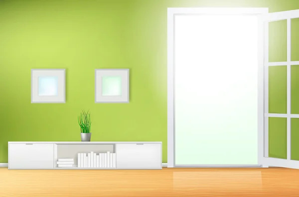Habitación interior verde, ilustración vectorial . — Vector de stock