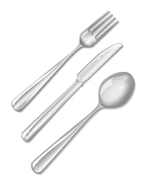 Tenedor, cuchara y cuchillo aislados en blanco. Ilustración vectorial — Vector de stock