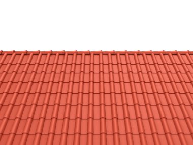 Beyaz zemin üzerine kırmızı kiremit çatı. 3D çizim