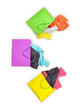 beyaz izole giyim ile paketleri 