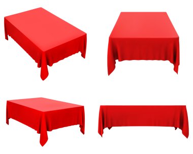 beyaz izole kırmızı masa örtüsü seti