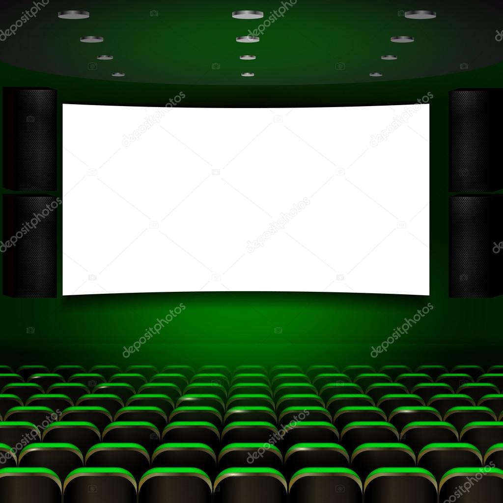 Cinema auditorium with screen and seats. Vector.