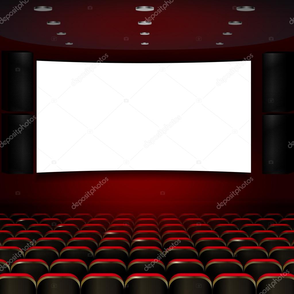 Cinema auditorium with screen and seats. Vector.
