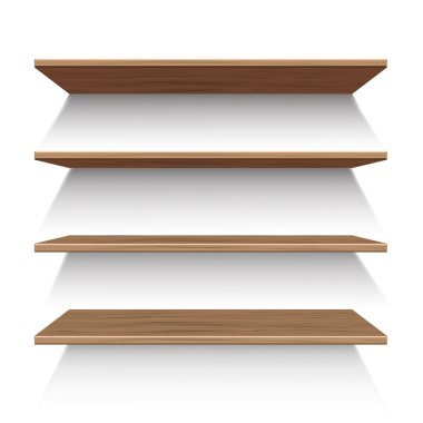 ahşap raflar üzerinde beyaz izole