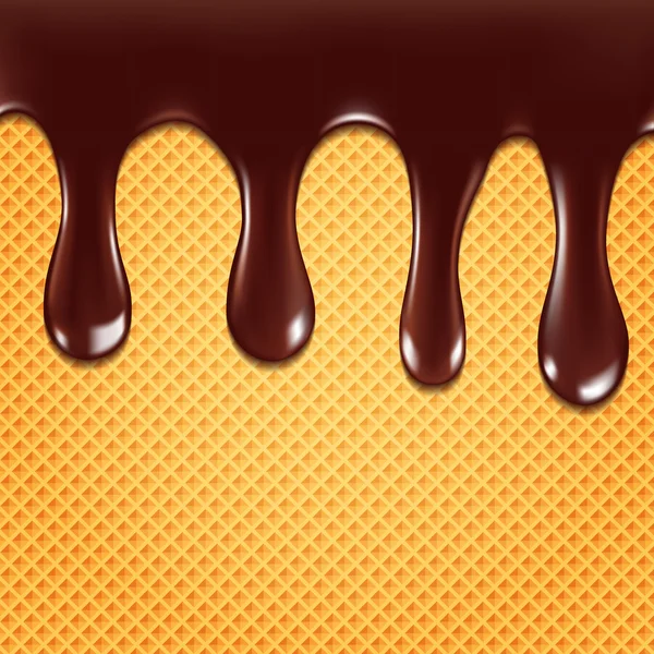 Chocolate negro derretido sobre fondo de oblea Vector Illustration — Archivo Imágenes Vectoriales