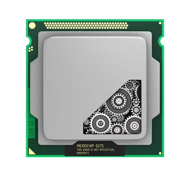 CPU. Engrenagens dentro do processador isolado em um fundo branco. 3d i — Fotografia de Stock