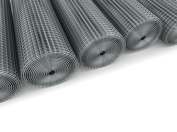 Galvanized welded wire mesh twisted into a roll on a white backg — Stock Photo, Image