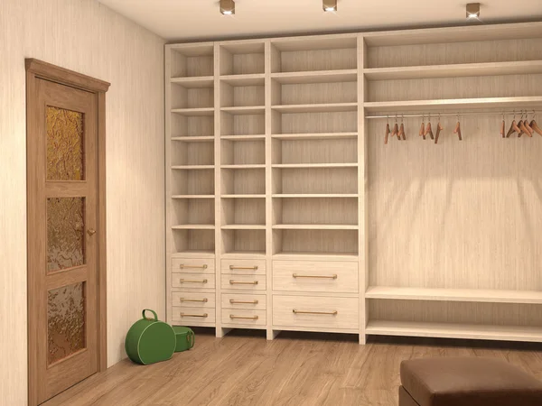 Tomma vita omklädningsrum; Inredningen i ett modernt hus. 3D illust — Stockfoto