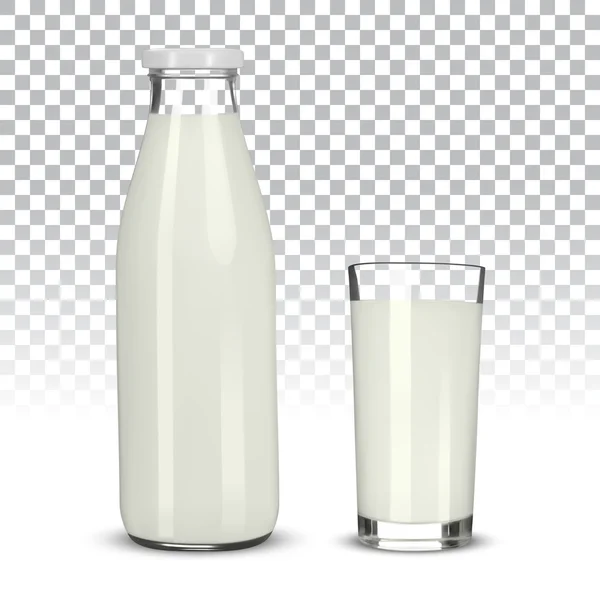 Glas Milch und Flasche auf transparentem Hintergrund — Stockvektor