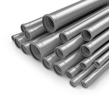 Plastik tüpler izole beyaz arka plan. Polipropilen borular. 3D