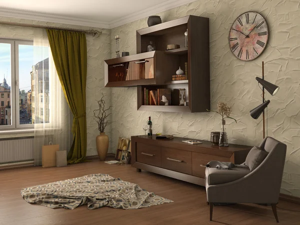 Wohnzimmer moderner Stil, 3D-Illustration — Stockfoto