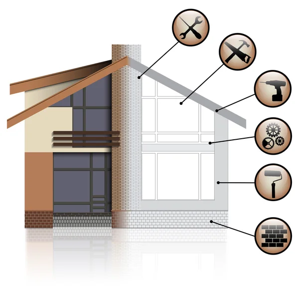 Casa antes y después de la reparación. Ilustración vectorial — Vector de stock