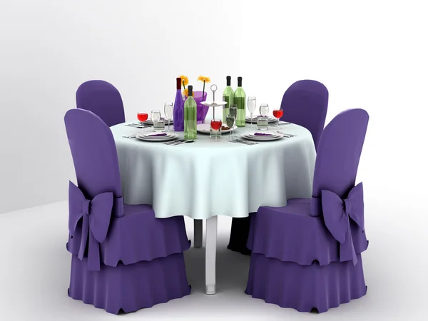Serving a festive table for four persons. 3d illustration — Stock Photo, Image