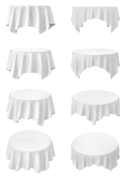 Toalha de mesa redonda branca conjunto isolado no branco — Vetor de Stock