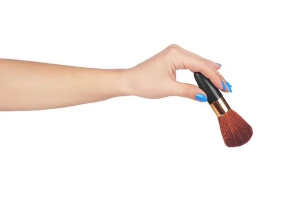 Profesjonalny makijaż pędzel kosmetyczny kosmetyczka ręka na białym tle — Zdjęcie stockowe
