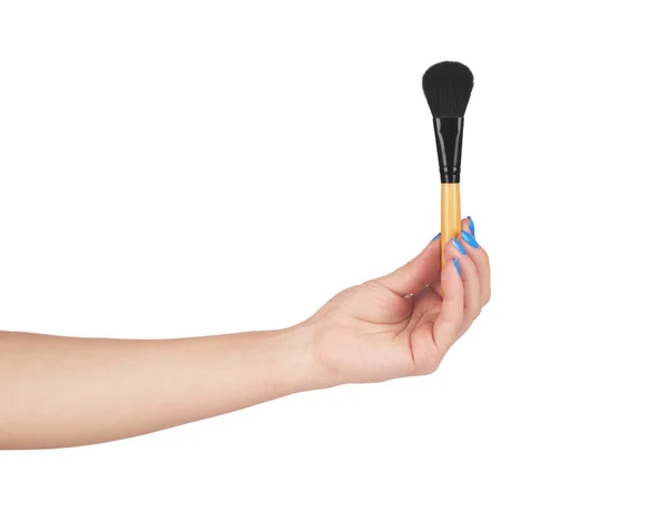 Professionelle Make-up-Pinsel Kosmetik in weiblicher Hand Kosmetikerin isoliert auf weißem Hintergrund — Stockfoto