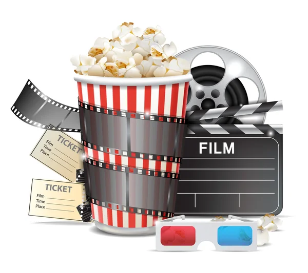 Popcorn vak Filmstrip, ticket. Gedetailleerde vectorillustratie. — Stockvector