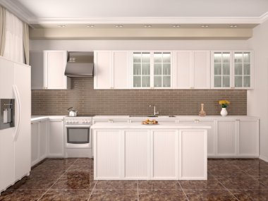 modern tarz mutfak iç. 3D çizim.