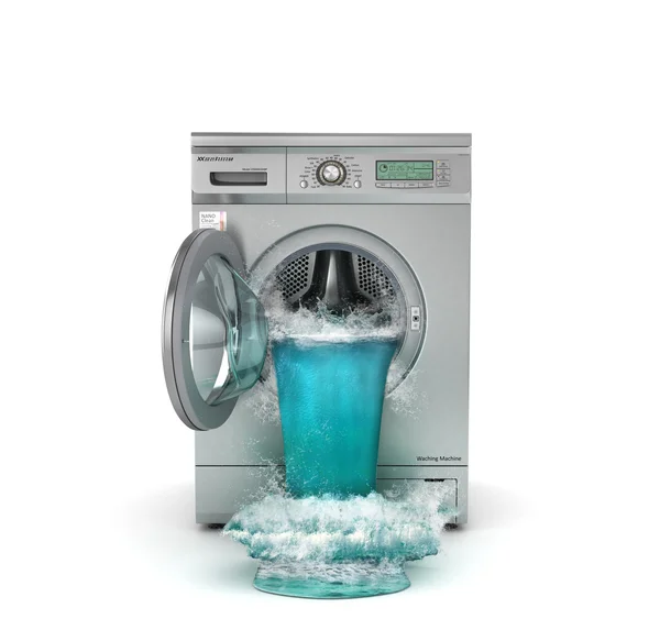 Concept of washing. Broken washing machine. The waterfall follow — Stock Photo, Image