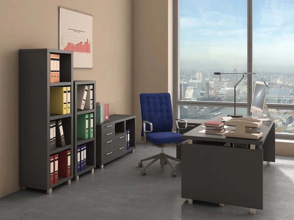 Büroeinrichtung, 3D-Illustration — Stockfoto