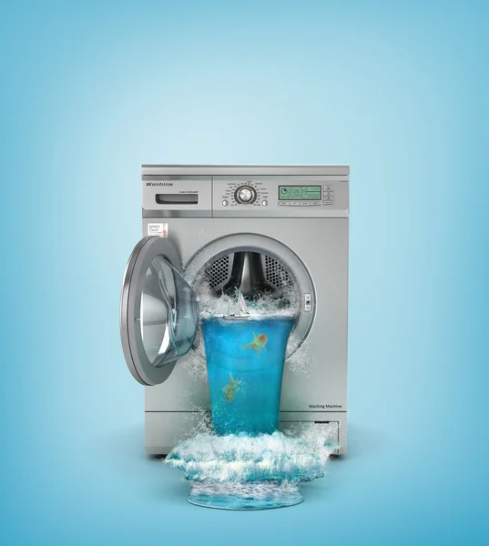 Concept of washing. Broken washing machine. The waterfall follow — Stock Photo, Image