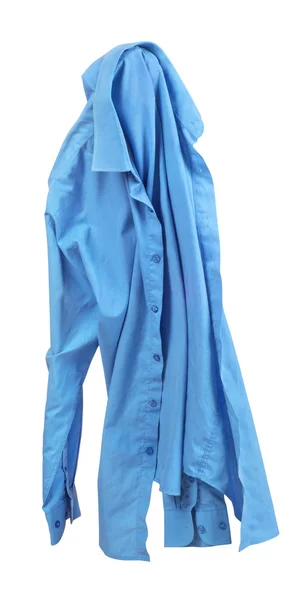 Puste niebieska koszula spadają w powietrzu na na białym tle odrobina — Zdjęcie stockowe