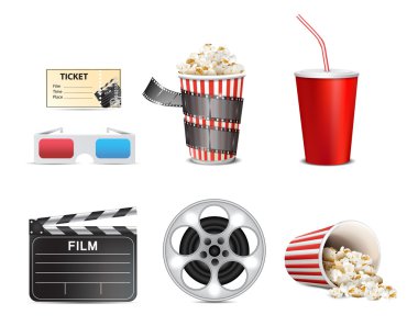 Beyaz bir arka plan üzerinde izole sinema simgeler