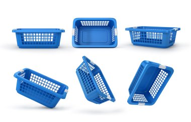 Giysiler için boş sepet kümesi. 3D çizim