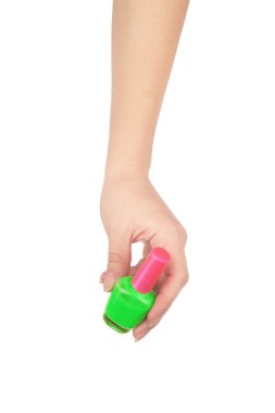 Beyaz arka plan üzerinde izole el Şevval Özçelik Güzellik içinde professionnal makyaj fırça kozmetik