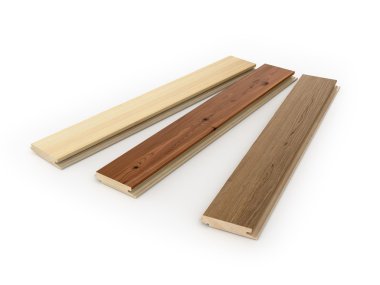 Beyaz bir arka plan üzerinde küme laminat plakalar. 3D çizim