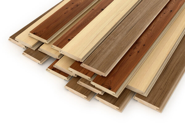 Установите ламинатные доски на белом фоне. 3d иллюстрация
