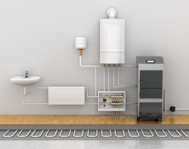 Yerden Isıtma, Isıtma Sistemleri içinde ev. 3D çizim