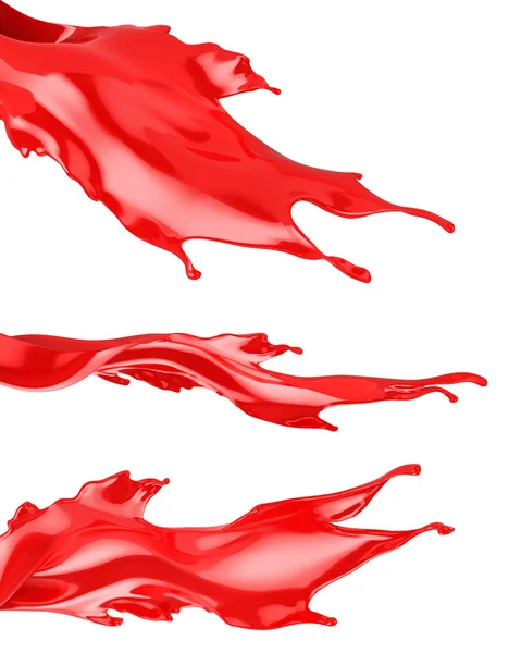Set percikan cat merah, diisolasi pada latar belakang putih - Stok Vektor