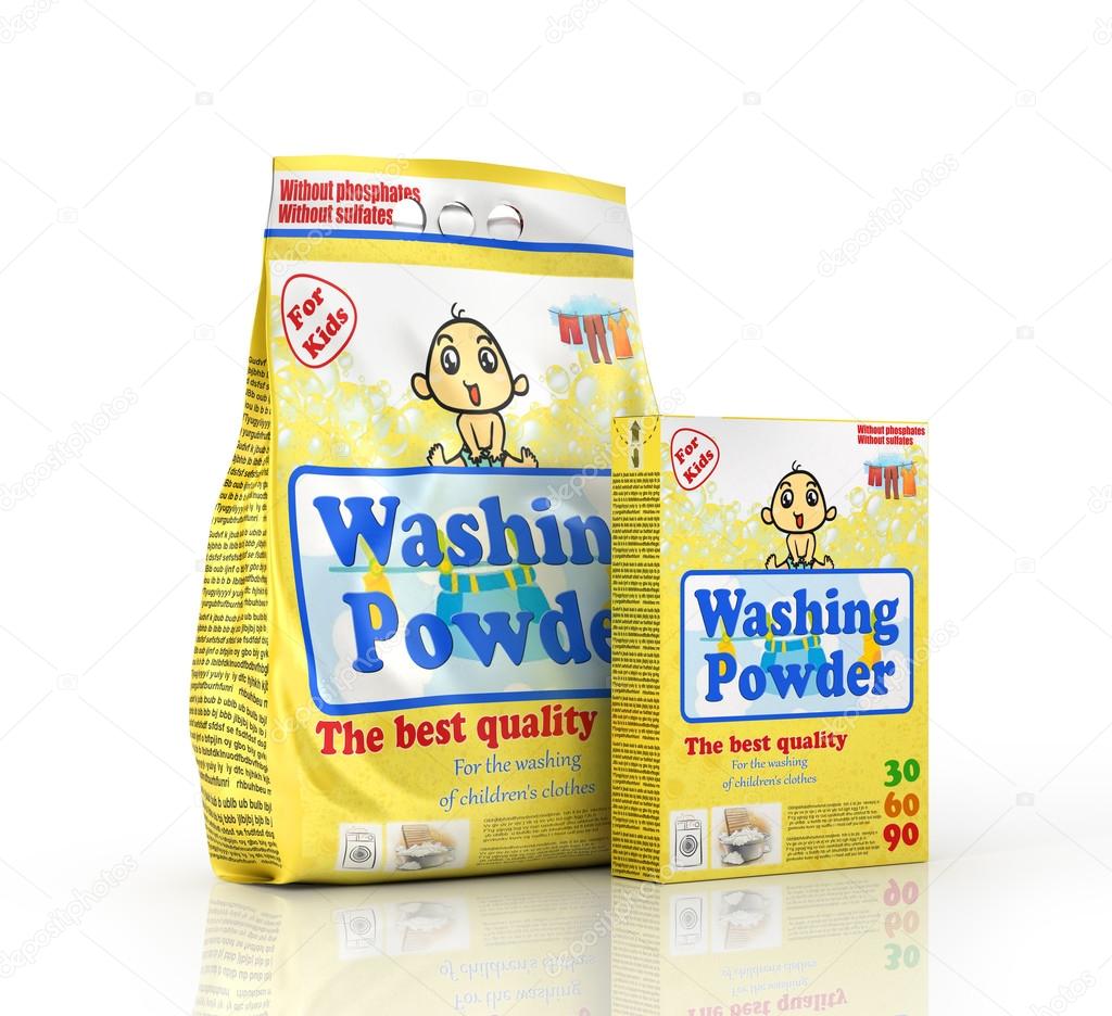 Two pack of washing powder on white background. 3d illustration Stock Photo by ©urfingus 119295058