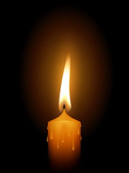 Una vela encendida brillantemente en el fondo negro — Archivo Imágenes Vectoriales