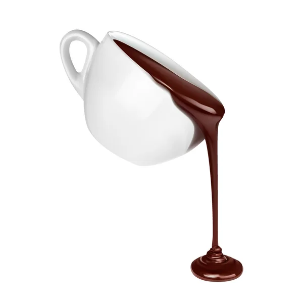 Flux de chocolat de tasse isolé sur fond blanc gros plan — Image vectorielle