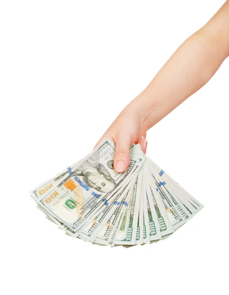 Beyaz bir arka plan üzerinde izole para ile el — Stok fotoğraf