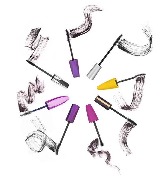Black mascara brushes and strokes isolated on white — Stock Photo, Image