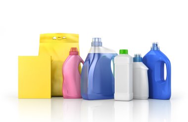 Çamaşır kavramı. Deterjan ve deterjanlar şişe kümesi 