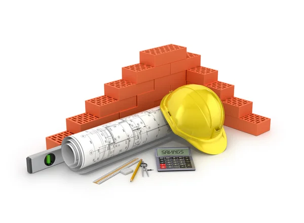 El concepto de ahorro en materiales de construcción.Ilustración 3D — Foto de Stock