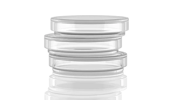 3D, renderizar, ilustração, placa de Petri no fundo branco com refle — Fotografia de Stock